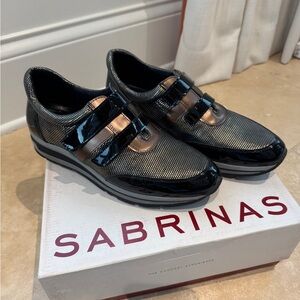 Black and Gold Sneakers with Double Strap Design